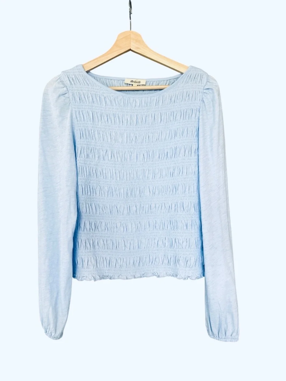 Madewell Light Blue Smocked Long Sleeve Top